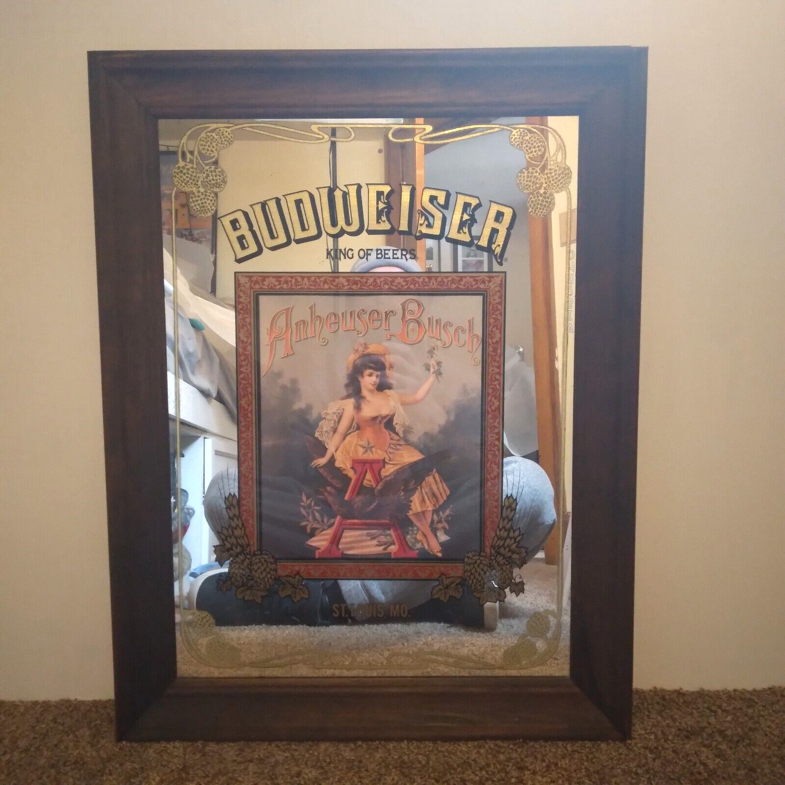 *1992 Anheuser Busch St Louis Budweiser Beer Victorian Lady Mirror Mancave 26x20