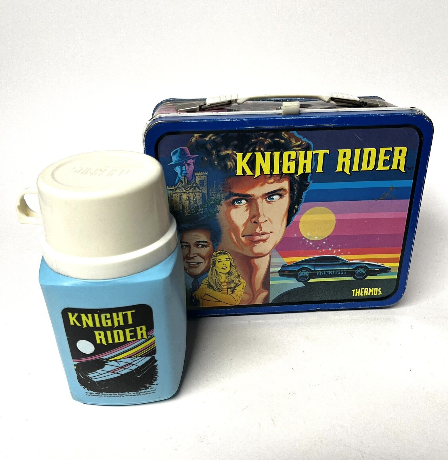 1980s Knight Rider Metal Lunchbox W/ Thermos & Insert David Hasselhoff KITT