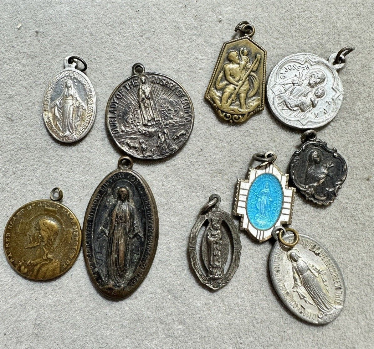 Vintage Catholic  Medals Lot 10 Piece Metal and Enamel Religious