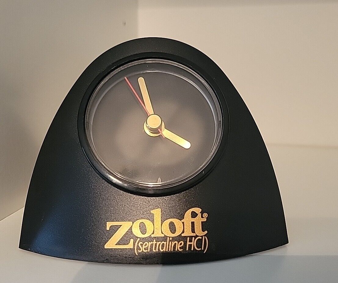 Zoloft Vintage Drug Rep Desk Clock Business Card Holder Pharma Rare HTF Promo