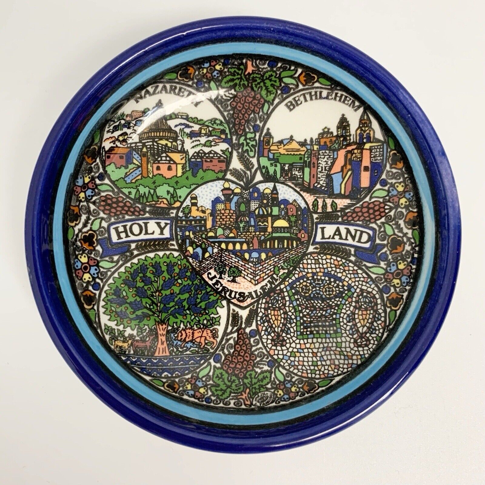 Handmade Ceramic Holy Land Plate Jerusalem Nazareth Bethlehem Tabgha Israel