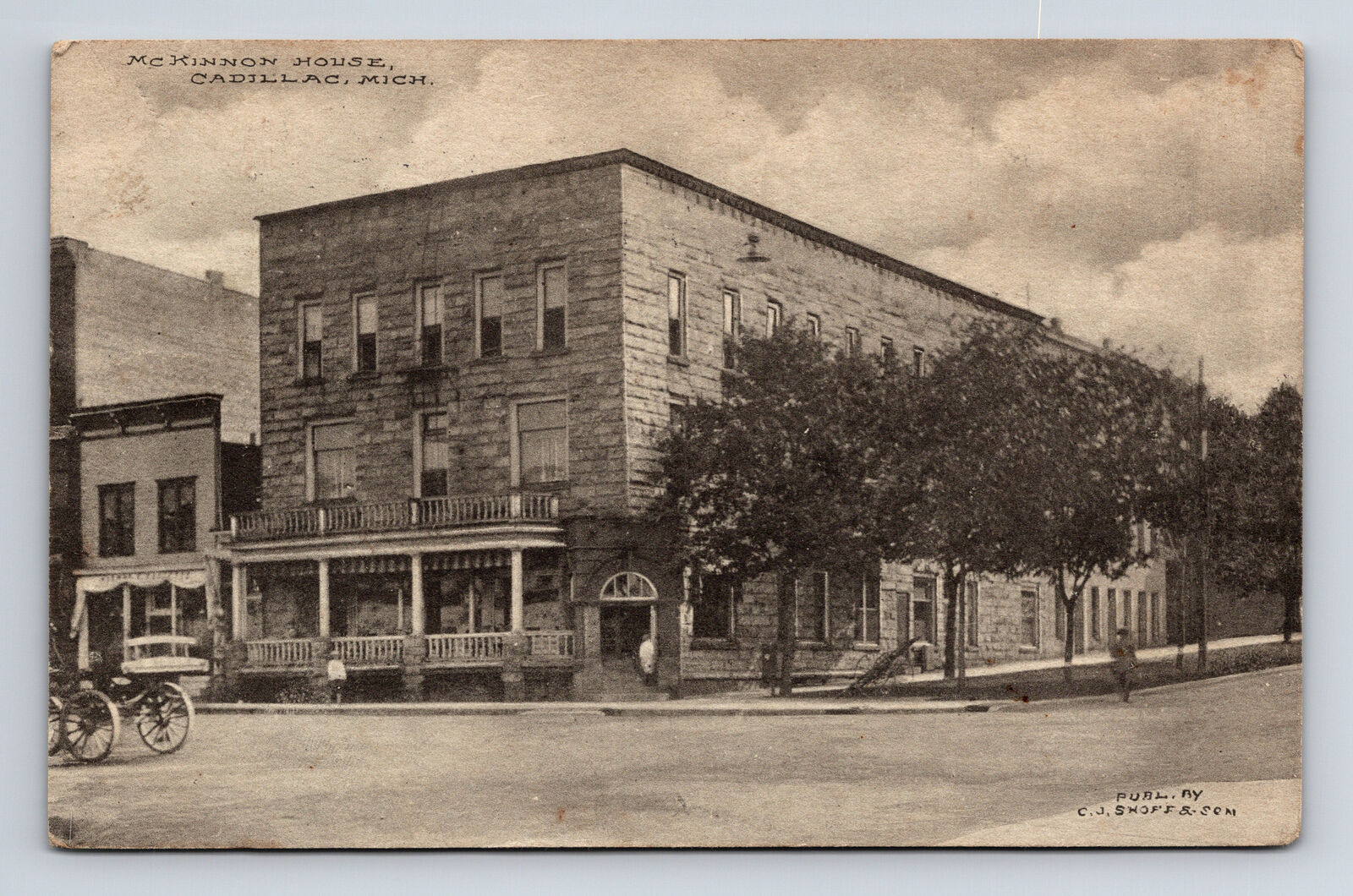 c1912 Street View McKinnon House Cadillac Michigan MI CJ Shoff & Son Postcard