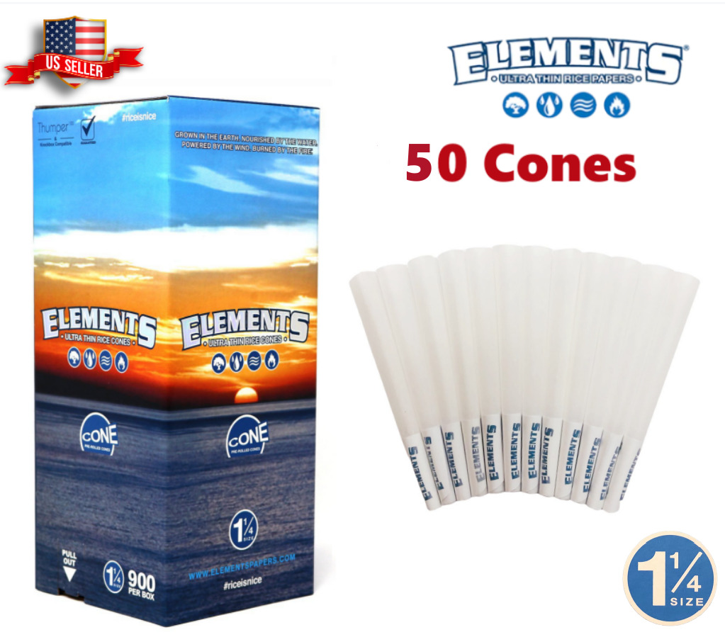 Elements Ultra Thin Rice Cones 1 1/4 Size 50 Pack & Fast Shipping