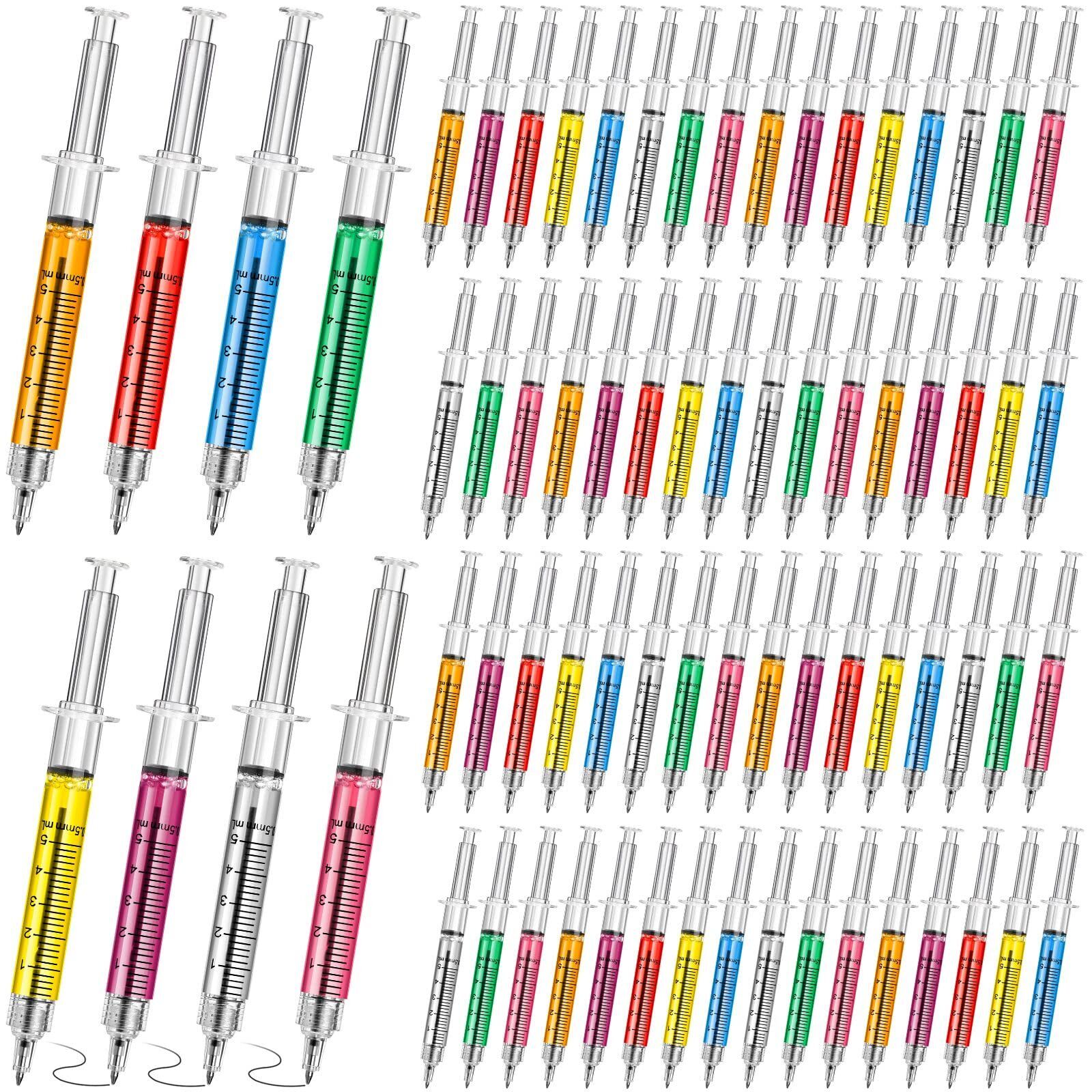 100 Pcs Syringe Pens Retractable Fun Nurse Pens Novelty Multi Colors Medical ...
