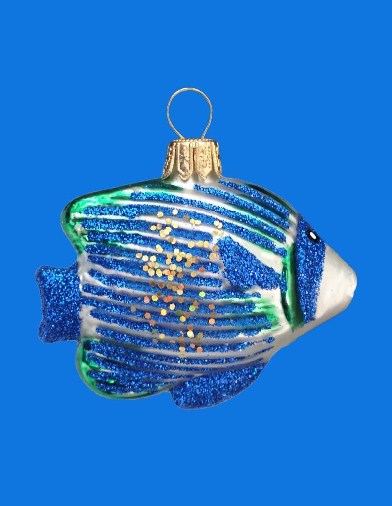 BLUE FISH CARIBBEAN TROPICAL EUROPEAN BLOWN GLASS CHRISTMAS TREE ORNAMENT