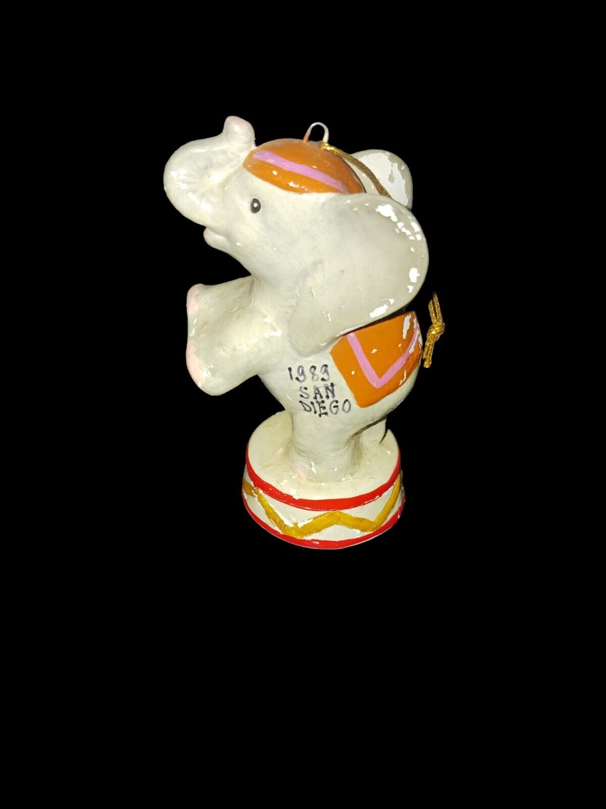 ⭐️1989 San Diego California Circus Elephant On Podium Christmas Ornament Ceramic