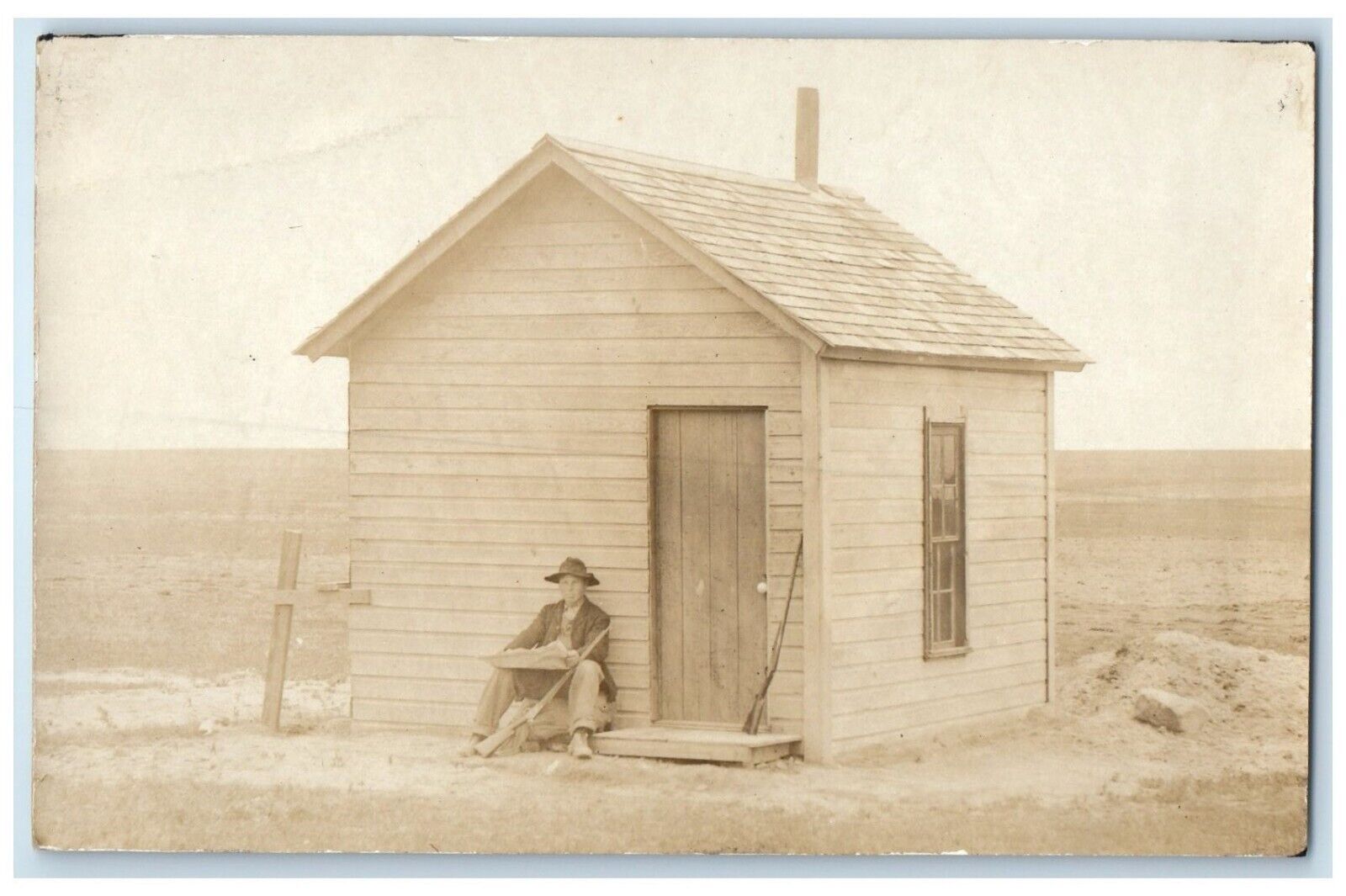 c1910's Man Guarding Shack Frontier Claim RPPC Photo Unposted Antique Postcard