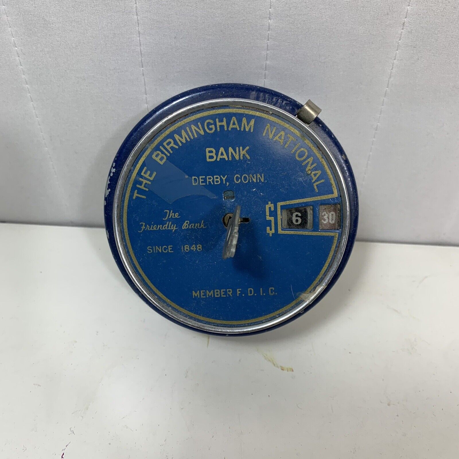 Vintage Add O Bank Coin Counter The Birmingham National Bank W/Key Works Blue