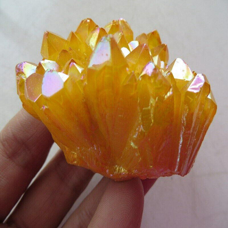 80g Natural Quartz Aura Titanium Gemstone Yellow Crystal VUG Cluster Specimen