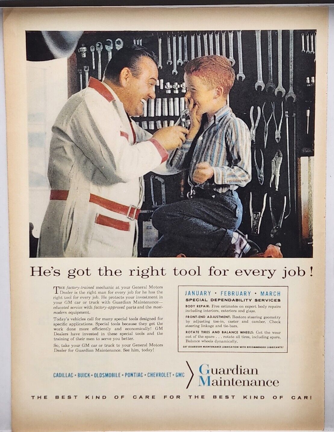 1960 General Motors Dealer Guardian Maintenance Vintage Print Color Ad