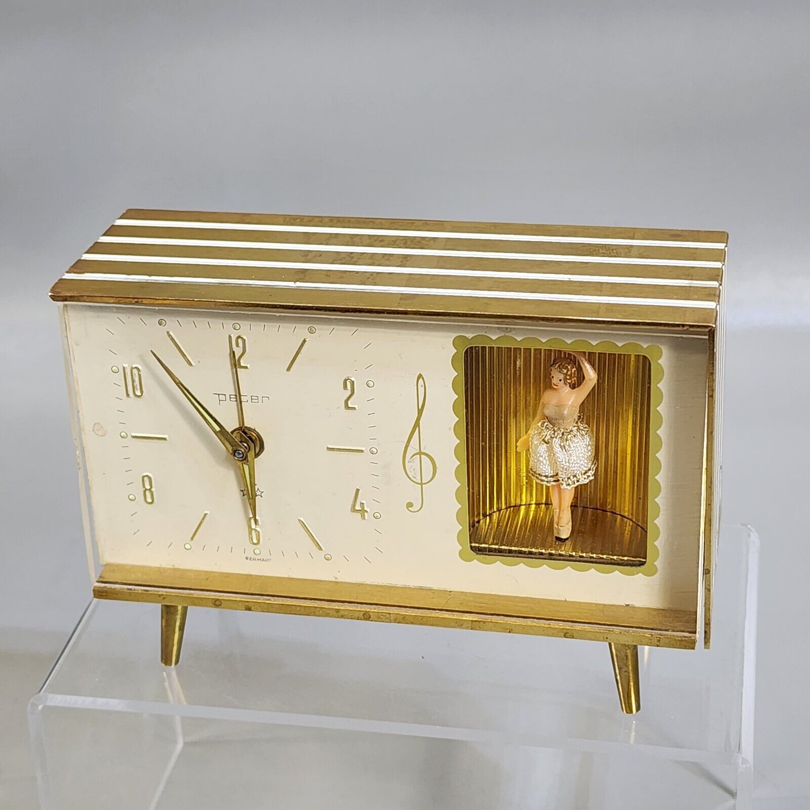 Antique Peter Brass Dancing Ballerina Alarm Clock Mechanical Wind Up Germany