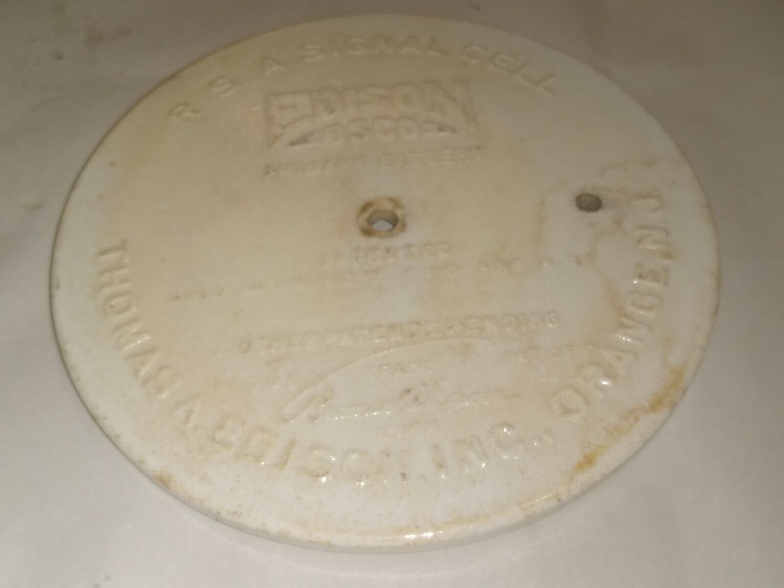 Vintage RSA Signal Cell Edison BSCO Porcelain Primary Battery Top. Pat. 1908 10 