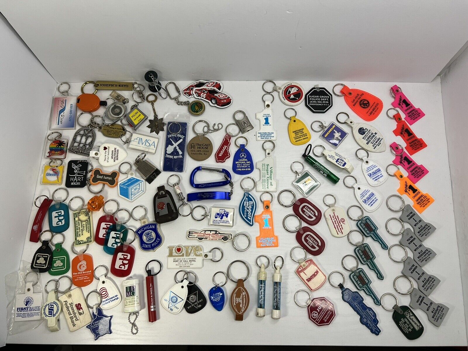 Lot Of 80+ Vintage Keychains Assortment Chevy, Mercedes, Mechanic, Bank, Loans