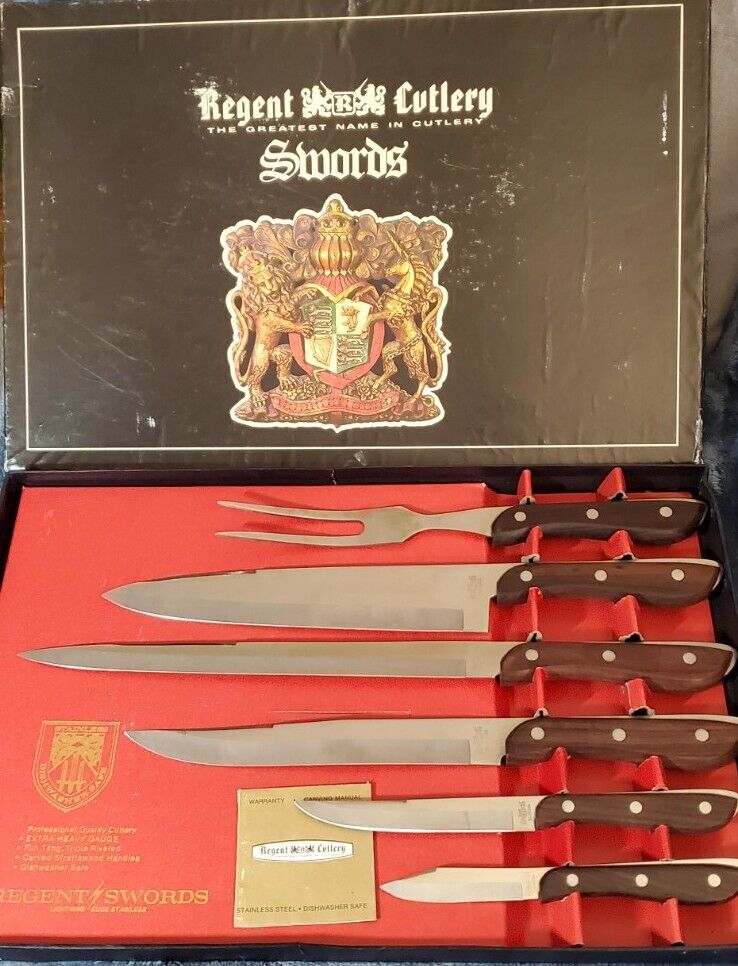 Regent Cutlery Swords Six Piece Set Lightening Edge Stainless Hardwood Handles