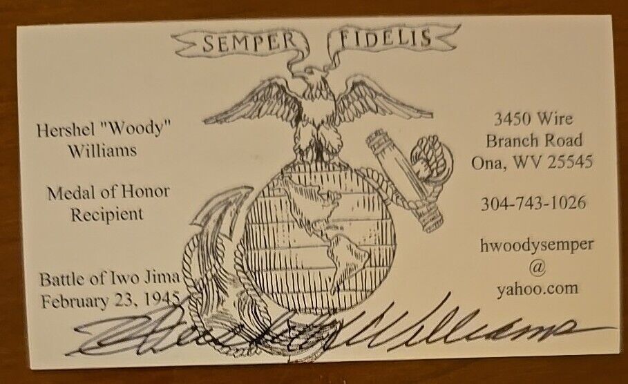 HERSHEL WILLIAMS Authentic Hand Signed BUSINESS CARD - MEDAL HONOR WWII IWO JIMA