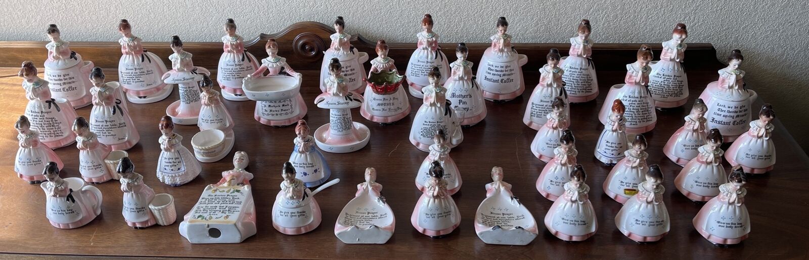 Huge Lot Set of 42 Vintage ENESCO Ceramic Prayer Lady Napkin Salt Pepper Vase