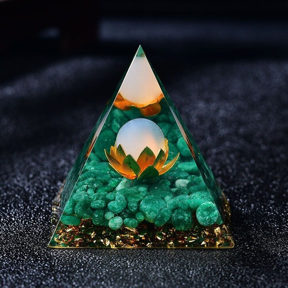Orgonite Pyramid Opalite Green Gemstone Orgone Reiki Energy Healing Crystal