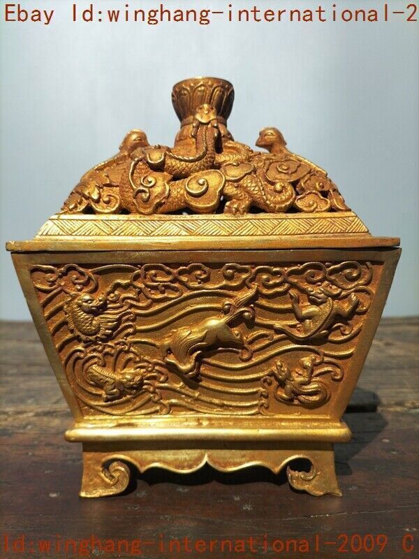 old China bronze Gilt Feng Shui animal bird statue Incense burner Censer