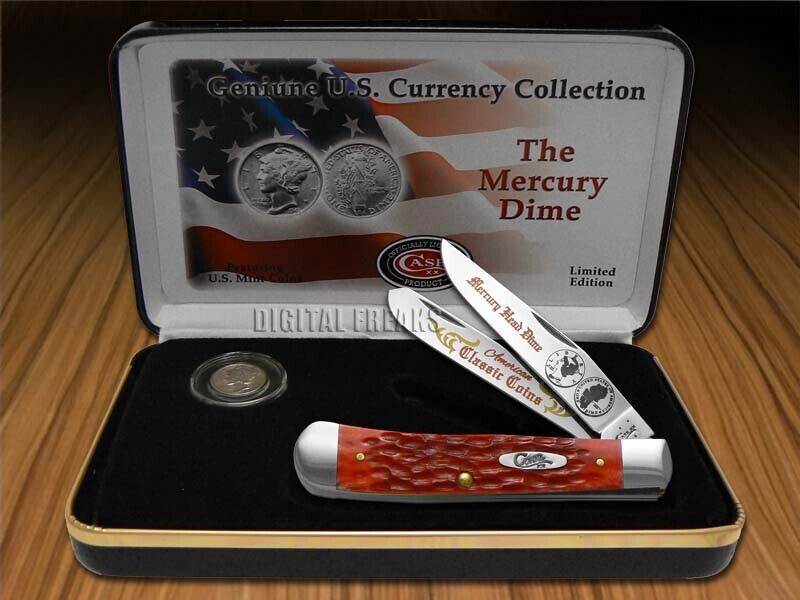 Case xx Trapper Knife Mercury Head Dime Red Picked Bone Stainless Pocket Knives