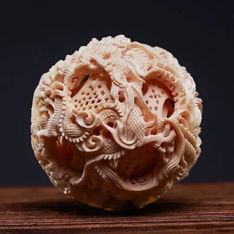 New Pair Chinese Carved 3 Layer Dragon Phoenix Puzzle Ball Collections