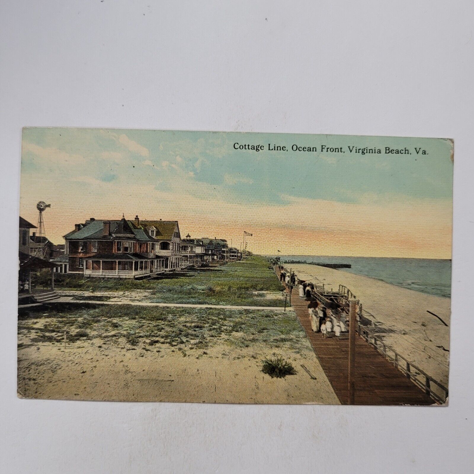 Cottage Line Ocean Front Virginia Beach VA Antique Postcard c1913 Sand Ocean