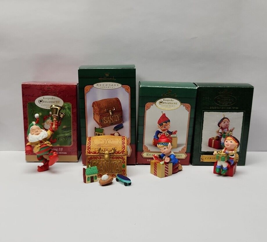 2000's Hallmark Keepsake Ornaments - Lot of 4 - Elves, Santa, Toy Trunk