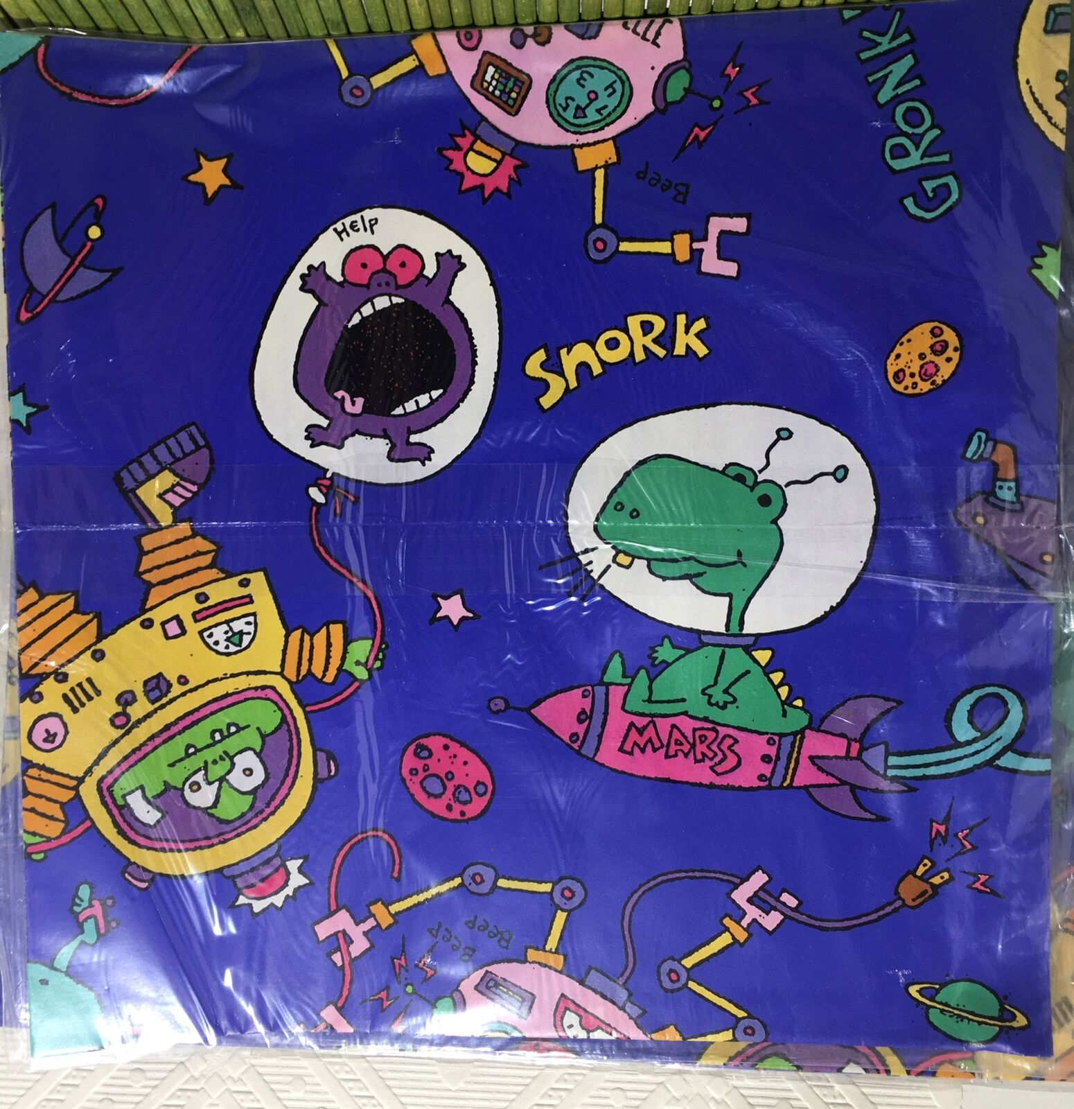 4 Single Packs Vintage Hallmark Cartoon Space Alien Gift Wrap NEW Sealed