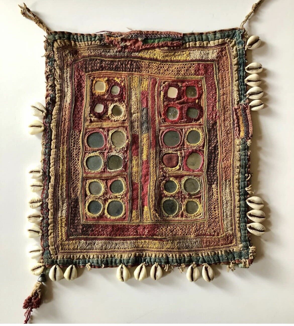 Antique Rajasthani Textile With Mirror Work 11” X 9”