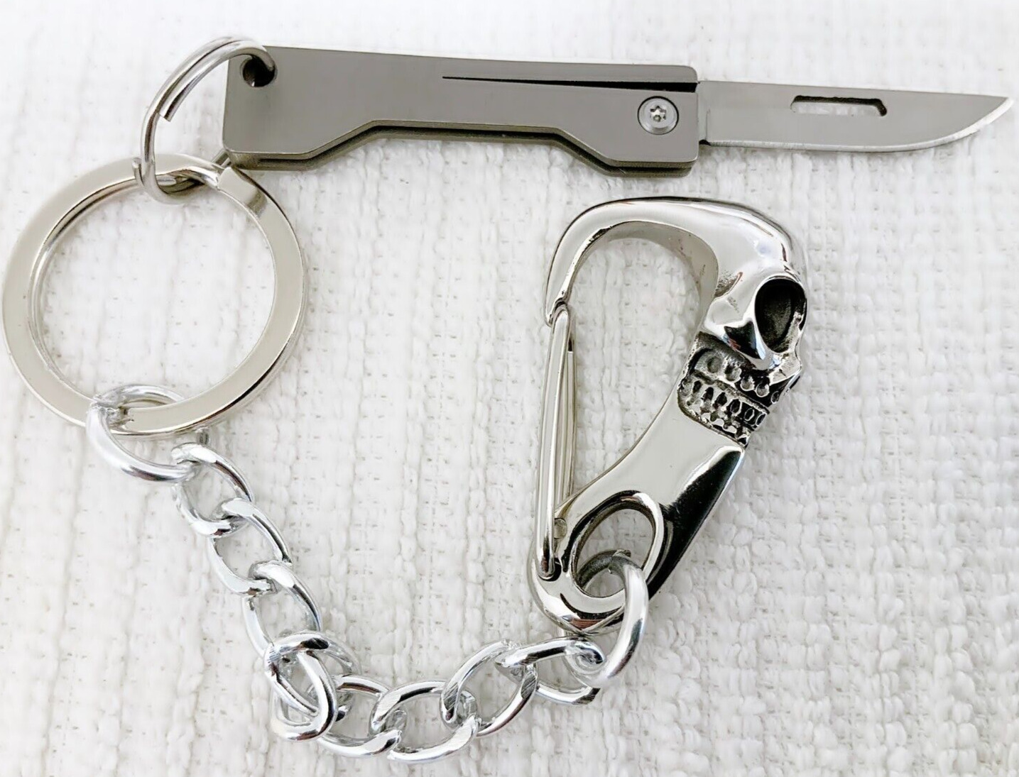 Titanium Alloy, Mini Folding Knife, Skull Carabiner Keychain