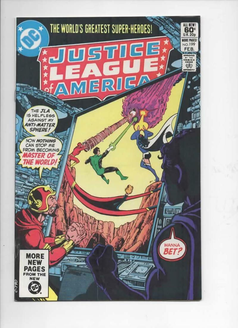 JUSTICE LEAGUE OF AMERICA #199, NM-, Green Lantern, Anti Matter, Flash, DC, 1982