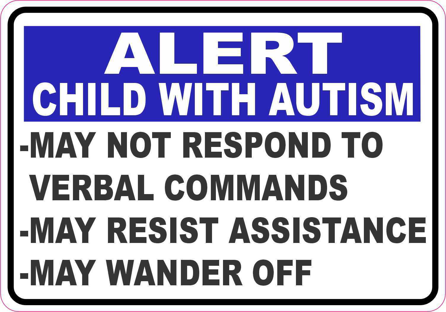 5in x 3.5in Alert Child with Autism Magnet Car Truck Vehicle Magnetic Sign