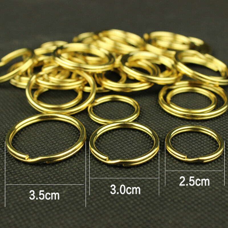 Solid Brass Key Ring Split Rings Round Wire Keyring 15mm - 35mm Double Loop