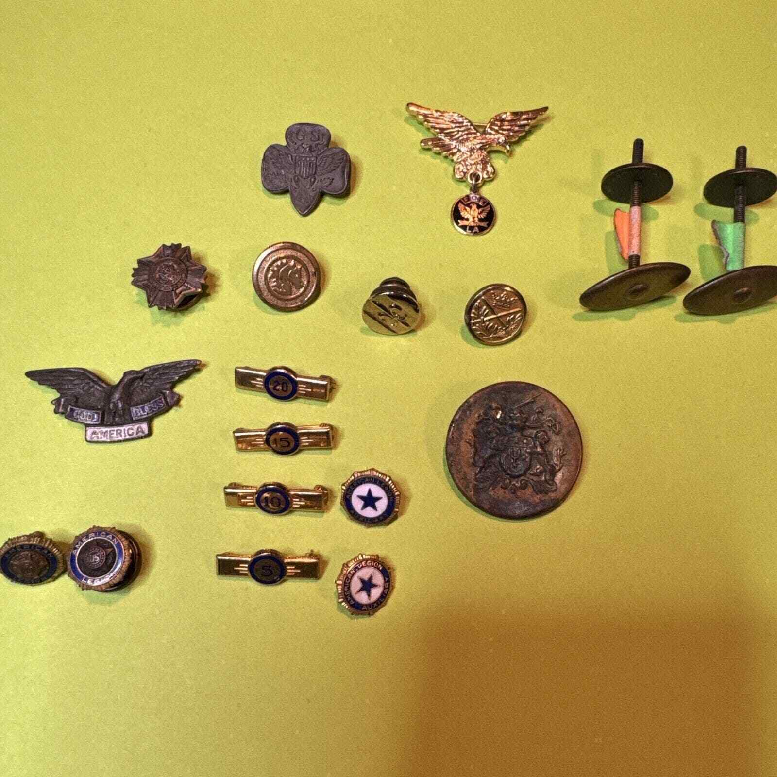 13 American Legion Lapel Pin Girl Scout Service Pins Buttons Lot Vintage