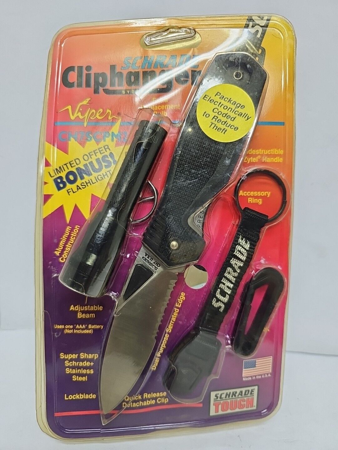 Schrade Cliphanger Viper Knife With Bonus Flashlight Vintage 29 years old