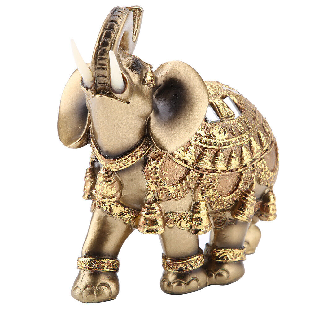 Lucky Feng Shui Golden Elephant Statue Sculpture Wealth Figurine Gift Home Decor