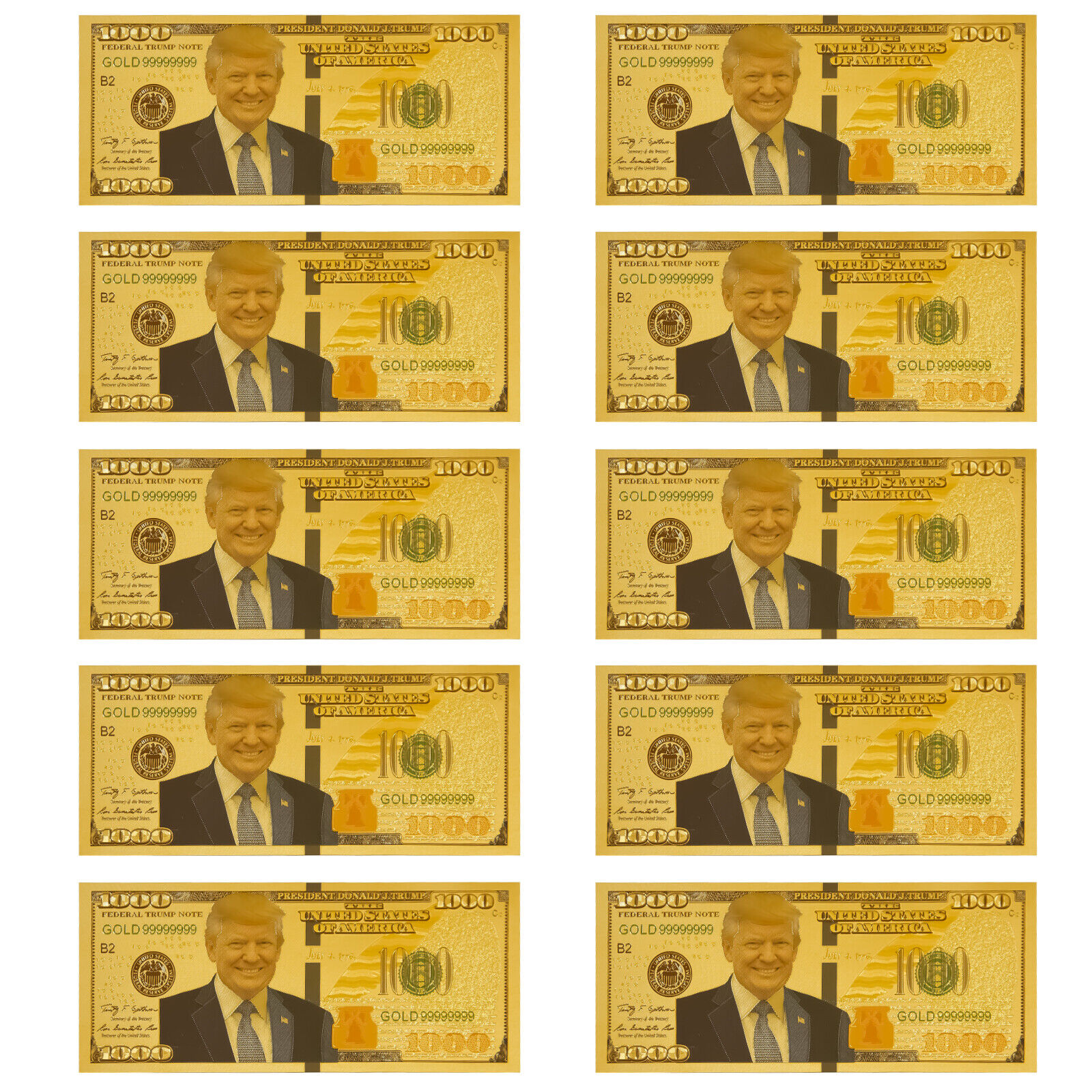 10X New President Donald Trump Colorized $1000 Dollar Bill Gold Foil Banknote US
