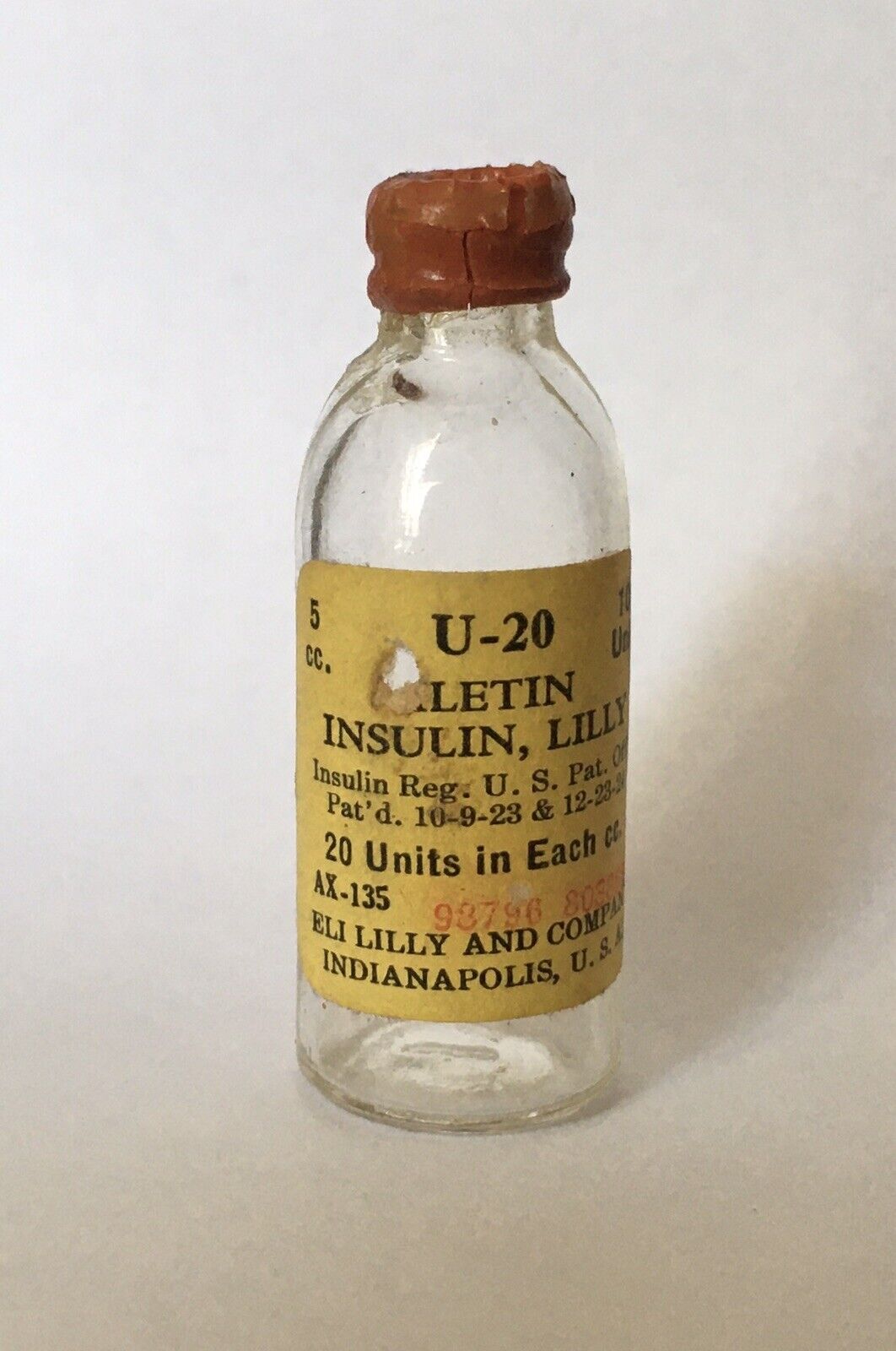 Vintage ANTIQUE ILETIN INSULIN ELI LILLY 5cc Bottle U-20 AX-135 W/instructions