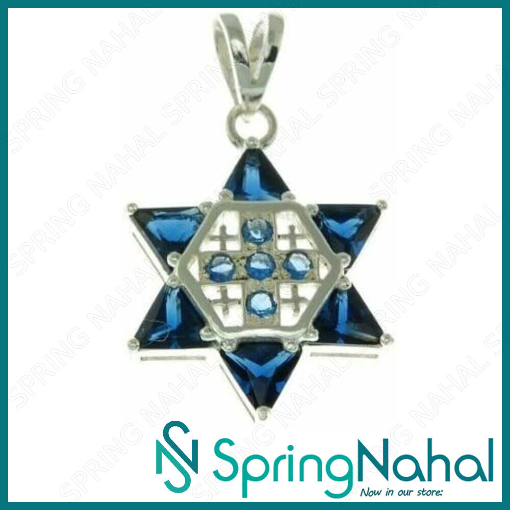 Star of David with Jerusalem cross Silver 925 Pendant With Colored Stones