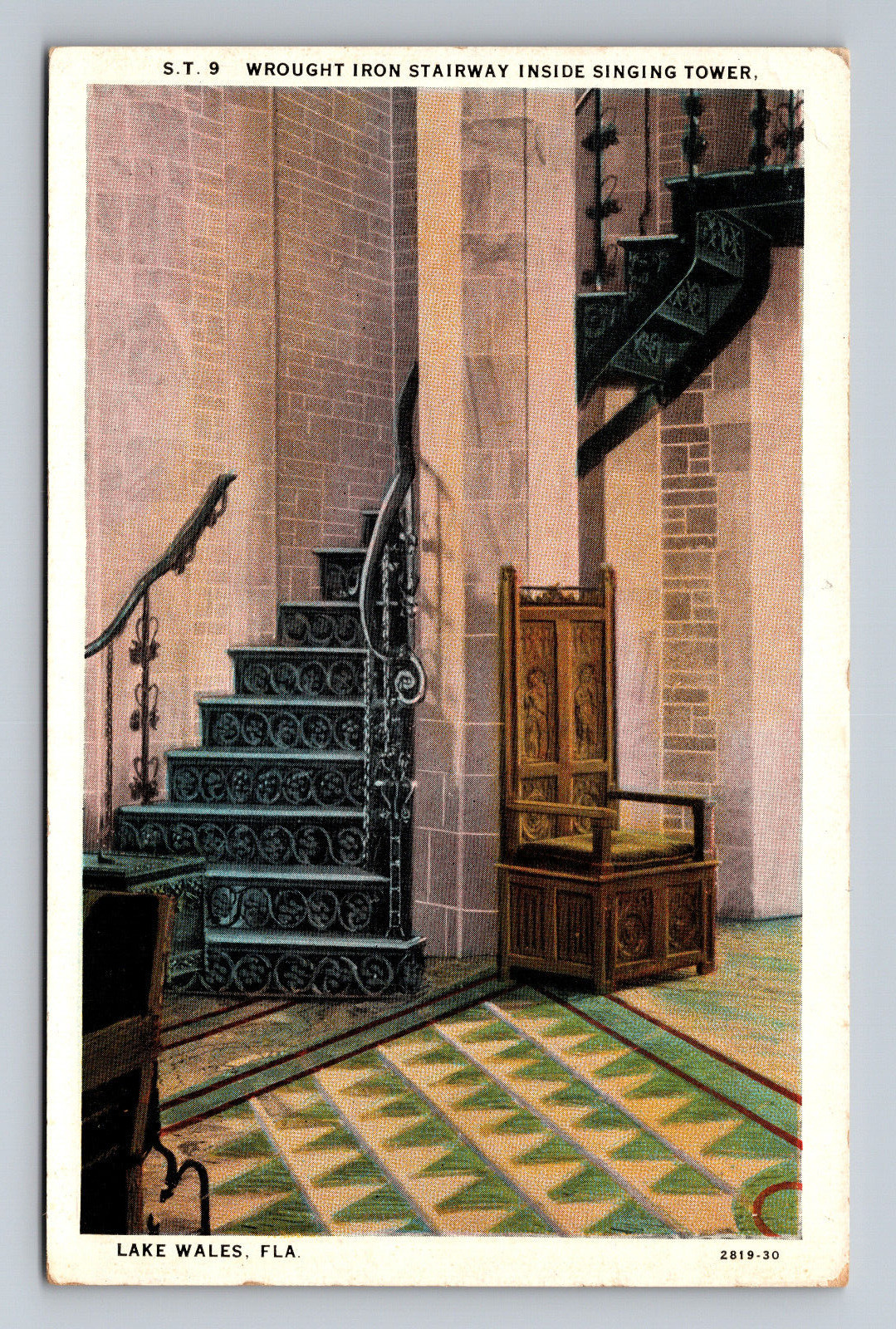 Wrought Iron Spiral Staircase Inside Bok Singing Tower Lake Wales Postcard