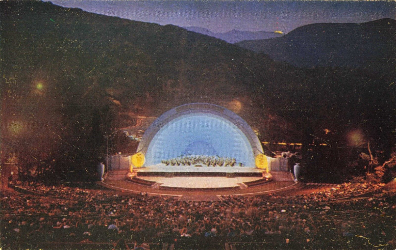 Hollywood CA California, Hollywood Bowl Orchestra, Night View, Vintage Postcard