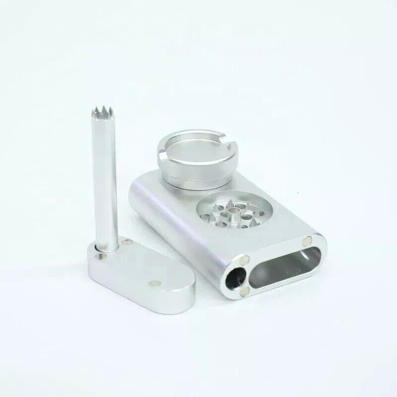 DUGOUT MAGNETIC ALUMINUM WITH GRINDER, ASHTRAY, STORAGE, AND ONE HITTER- SILVER