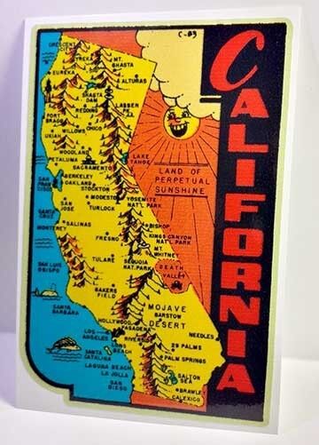 State of California Vintage Style Travel Decal / Vinyl Sticker, Luggage Label