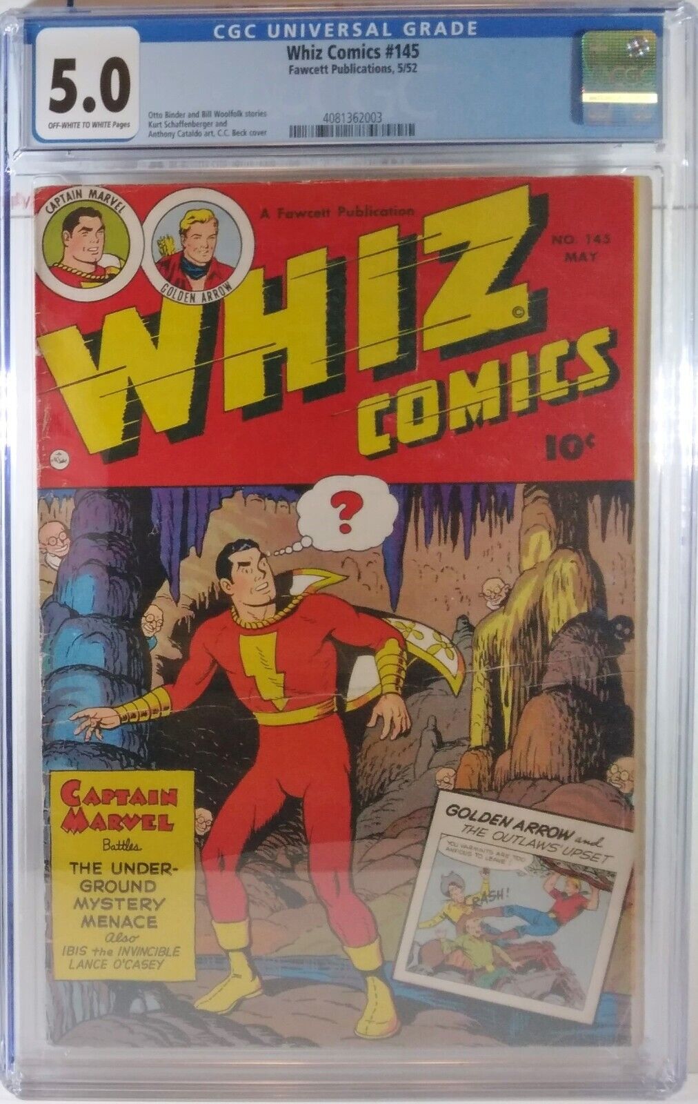 🔴⚡ CGC 5.0 WHIZ COMICS #145 FAWCETT DC 1952 SHAZAM Captain Marvel Sivana SCARCE