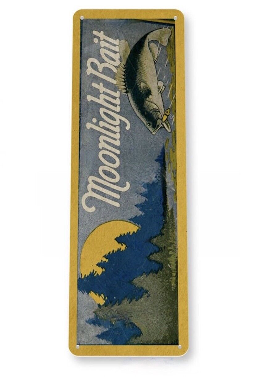 MOONLIGHT BAIT  6X 18 INCH TIN SIGN FINE FISHING TACKLE CATCH FISH BASS CRAPPIE