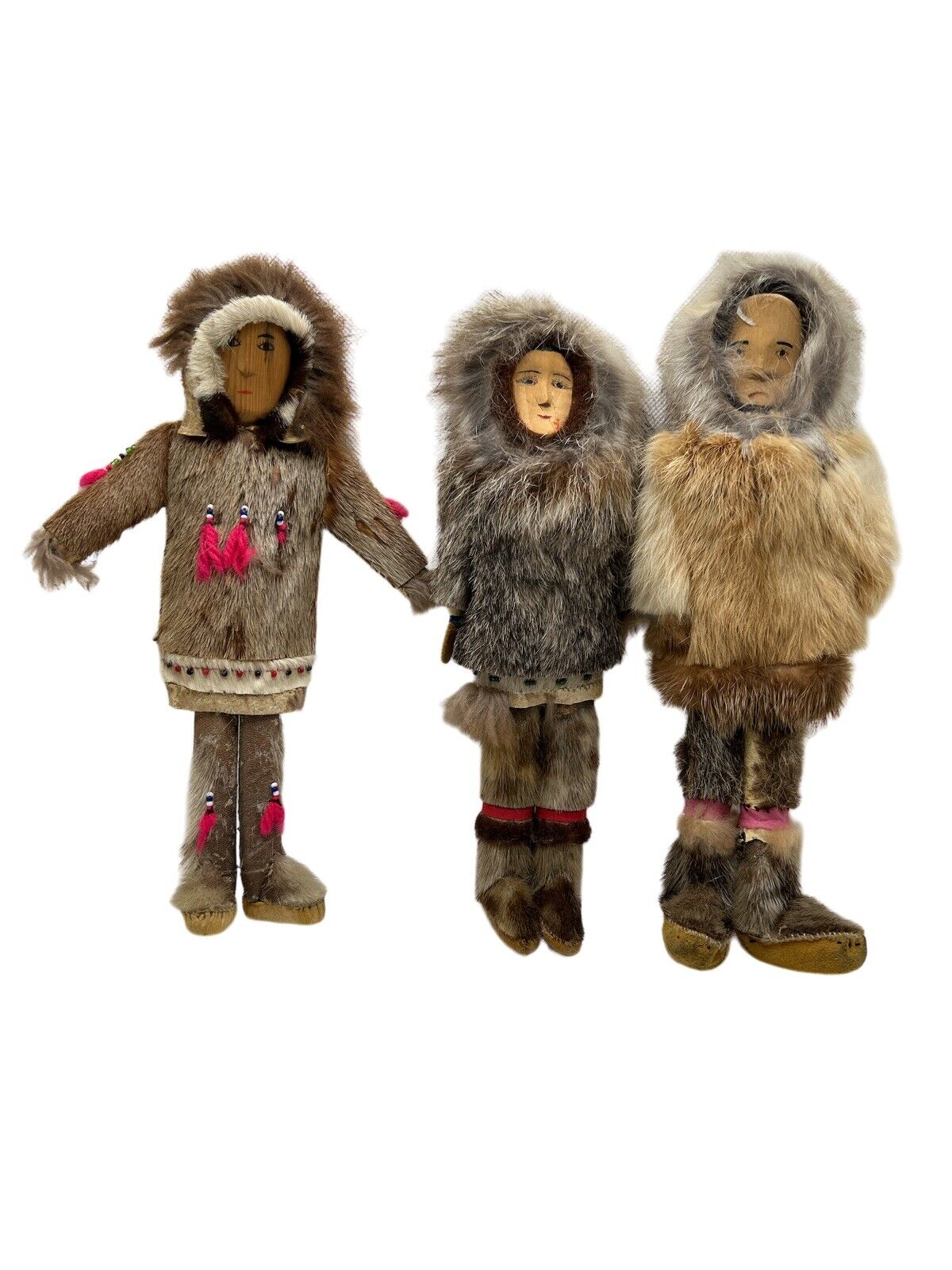 3 Vintage Alaskan Inuit Dolls Fur and Leather