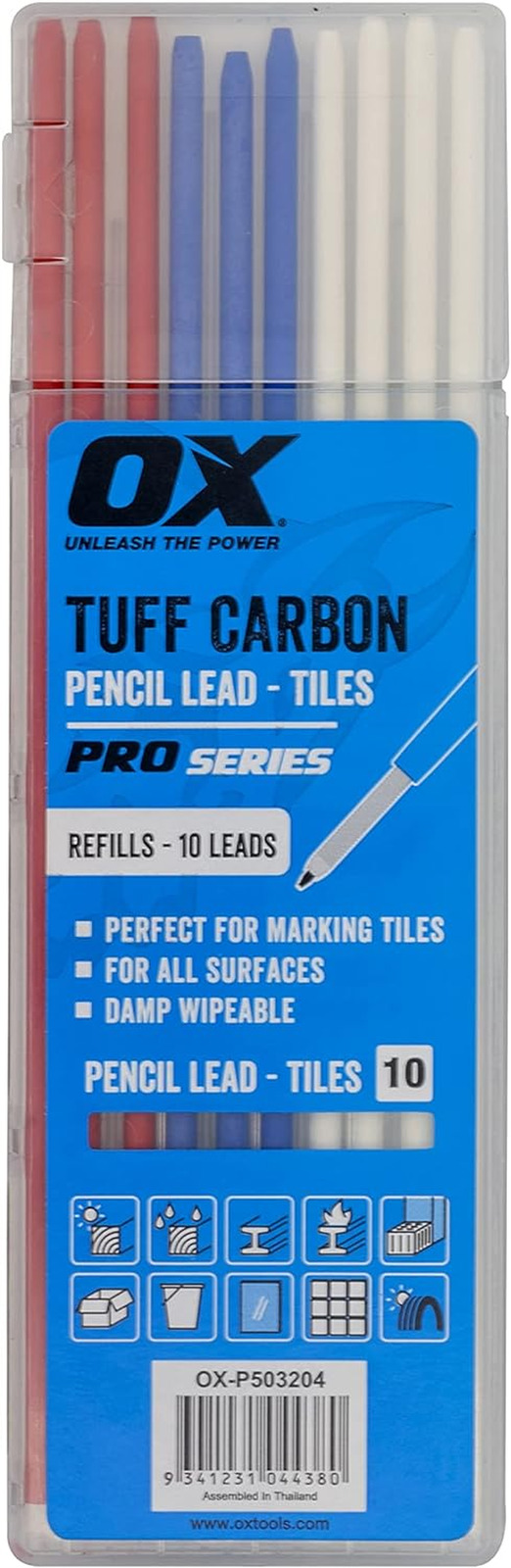 Tools Tuff Carbon Marking Pencil Replacement Lead 10-Pack with Red, Blue & White