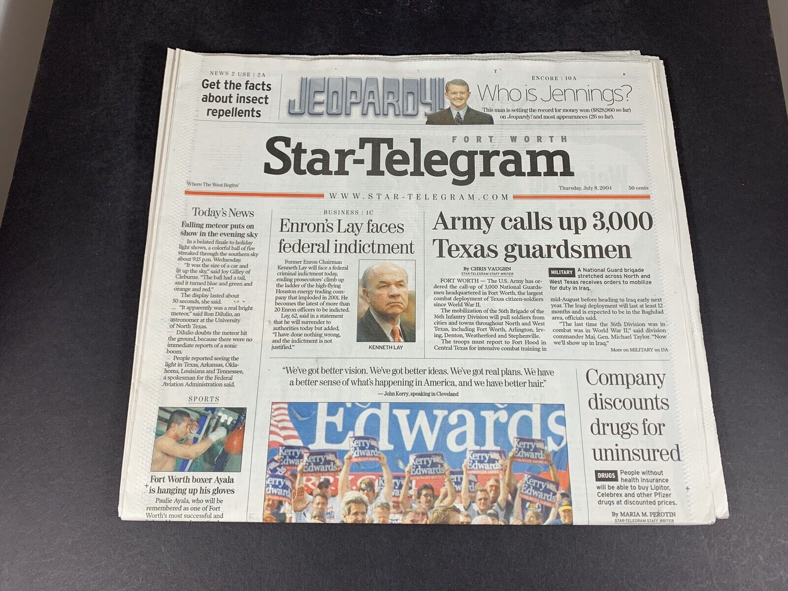 Fort Worth Telegram July 8, 2004, Ken Lay Enron Indicted, Ken Jennings Jeopardy