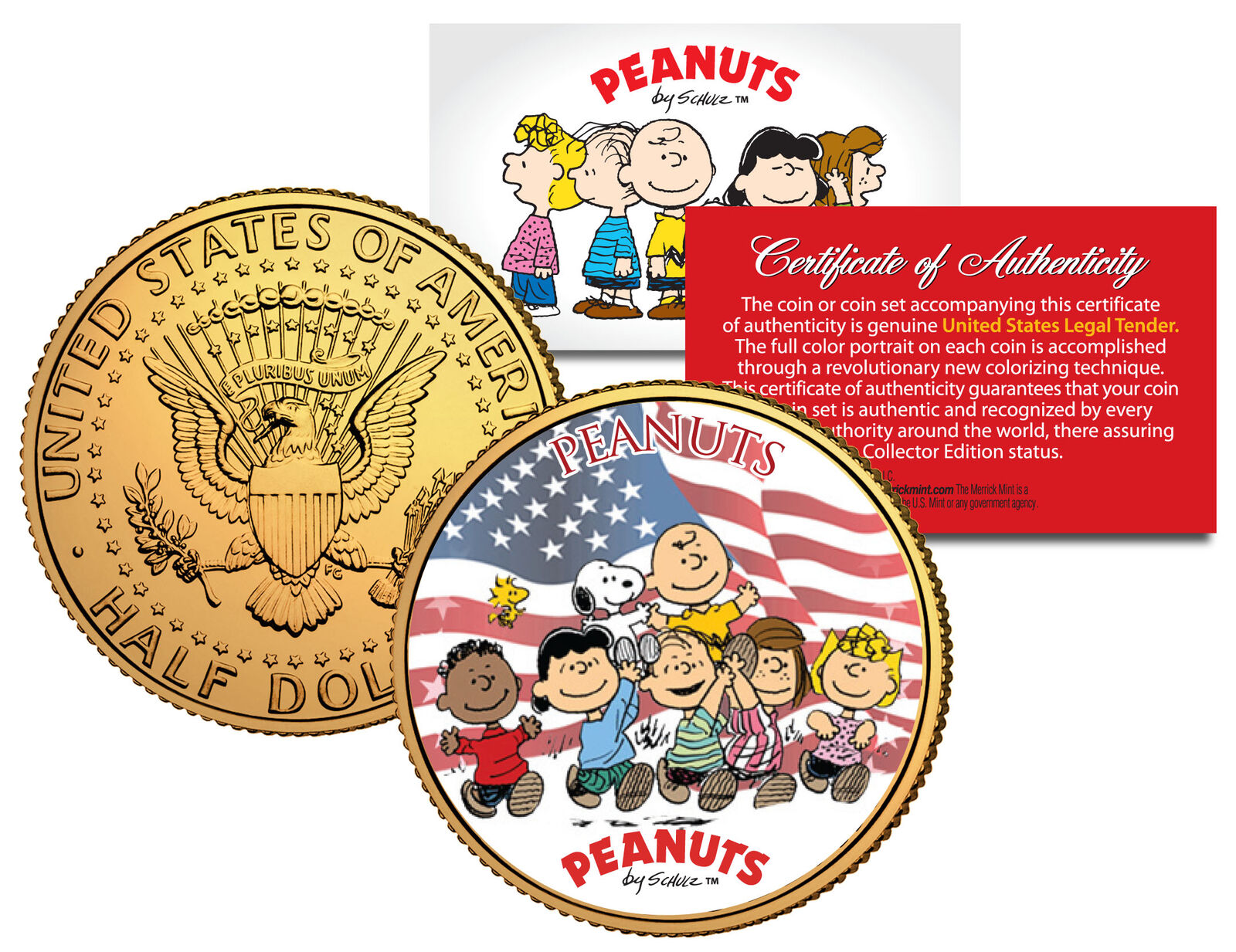 PEANUTS * Americana * CHARLIE BROWN Snoopy JFK Half Dollar Coin 24K Gold Plated