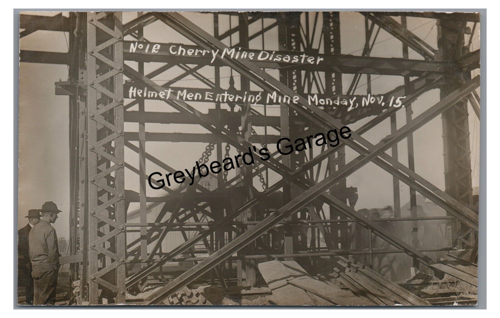 RPPC #18 Entering Mine CHERRY MINE DISASTER IL Illinois Real Photo Postcard
