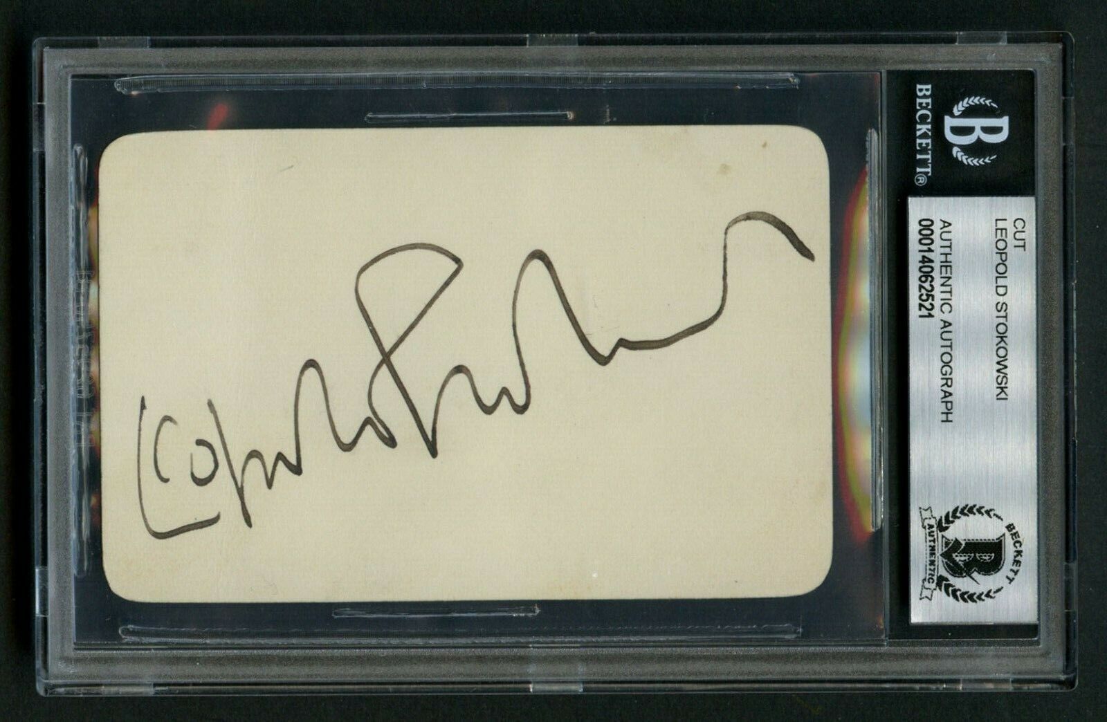 Leopold Stokowski d1977 signed autograph auto 2.5x3.5 cut English Conductor BAS